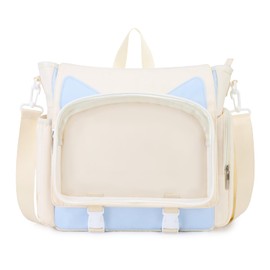 TINYAT Pain Bag, Shoulder Pain Bag, 3-Way Cute, Cat Ears, Thrusting Bag, Clear Pocket, Crossbody Bag, For Students, Girls, School, Concerts, Travel, Luggage, beige