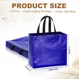 PATIKIL Dark Blue Gift Bags with Laser Coating, 12pcs Reusable Goodie Bags with Handle for Wedding Birthday Party Shopping Cosmetic, 12.6" x 4.7" x 11"