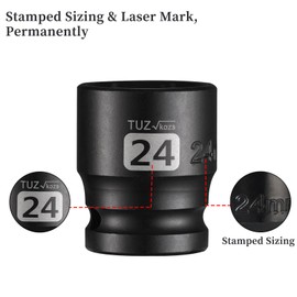 1/2 Inch Drive 24mm Shallow Impact Socket, Chrome Molybdenum Alloy Steel, Standard 6-Point Hex Socket for Ratchets, Torque Electric Wrenches, Air Impact Wrench,Strong and Durable, Metric