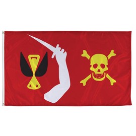 Vispronet 5ft x 8ft Captain Christopher Moody Pirate Flag with Gold Skull & Hourglass – Jolly Roger Flag Only – Indoor/Outdoor Use – Knitted Polyester – Metal Grommets – Printed in USA