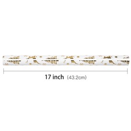 RUSPEPA Christmas Wrapping Paper Roll - Mini Roll - Gold Foil Reindeer and Tree Pattern Great for Christmas, Holiday, Party and More - 17 Inches X 16.5 Feet
