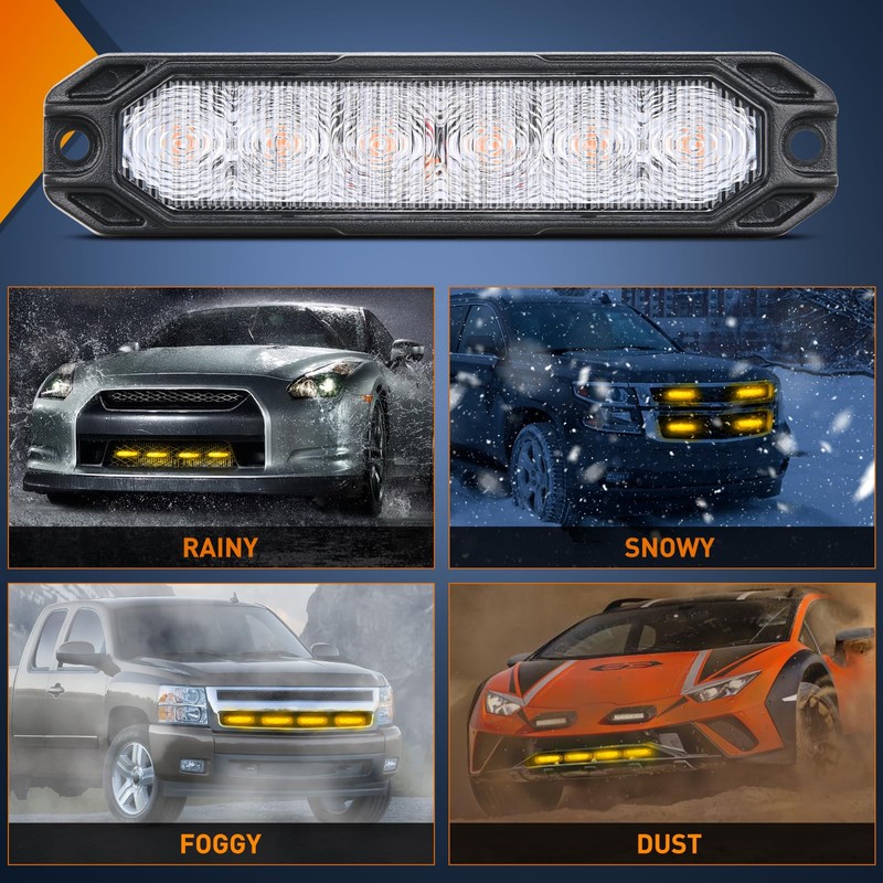 Nilight 4PCS 6LED Amber Emergency Strobe lights 12V 24V Surface