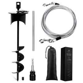 Snagle Paw Dog Tie Out Cable & Stake with Lock Cap - 30ft Heavy Duty Rust Proof Cable, 360° Swivel Dog Yard Leash & Stake Up to 220 lbs - Ground Anchor for Yard, Beach, Camping & Outdoor Use