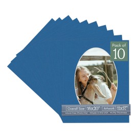 CountryArtHouse Royal Blue Acid Free 16x20 Oval Picture Frame Mat with White Core Bevel Cut for 11x17 Pictures - Fits 16x20 Frame - Pack of 10 Matboard Show Kits with Acid Free Backings & Clear Bags