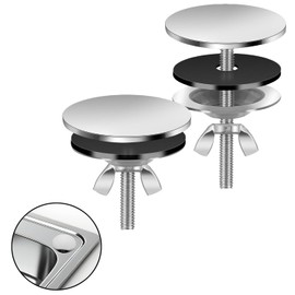 Pack of 2 Sink Kitchen Tap Hole Cover, Metal Sink Cover, 3-Piece Construction with Rubber Seal, Wing Nut Attachment, Silver