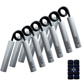 Grip Strength Trainer 6-Pack,50LB-300LB,Metal Non-Slip Grip,Heavy Duty Grip Strengthener,Wrist Forearm and Hand Exerciser (Silver-6pcs)