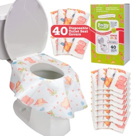 Potty Shields Toilet Seat Covers Disposable (40 pk, Dinosaurs) - XL Waterproof Toilet Cover for Toddlers, Kids & Adults - Portable & Individually Wrapped for Travel, Potty Training, Public Restrooms