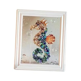 Resin Sea Glass Art Frame Adult Seaglass Decoration Mosaic Craft Kits for Adults Children Women Crafting, White Sea Glass Adult DIY Mosaic Craft Art Kits Gifts, Craft Ideas for Adults(Seahorse)