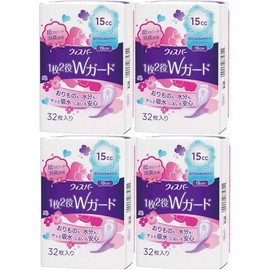 Whisper 2-in-1 W Guard for Women, Water Absorption Care, 0.5 fl oz (15 cc), Body & Moisture Care, Panty Liners, 32 Pieces, 7.5 inches (19 cm) x 4 Packs