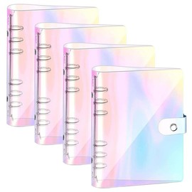 Pack of 4 Ring Binder A5 Refillable Notebook Ring Binder Transparent Rainbow Ring Binder Soft PVC Cover 6 Ring Binder A5 Refillable 6 Holes Note Paper Binder Pockets
