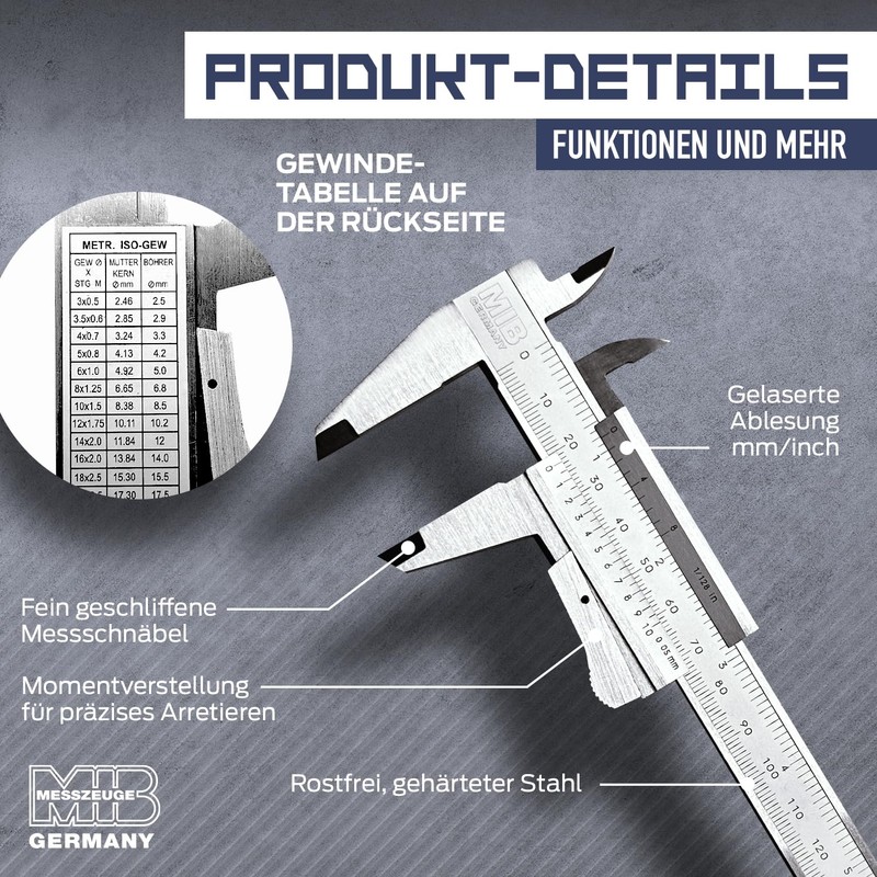 MIB Vernier Caliper with Moment Adjustment DIN 862 150 mm