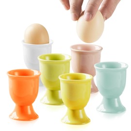 EEPLUYTY Pack of 6 Ceramic Egg Cups, Colourful Ceramic Egg Cups, Breakfast Egg Cups, Round with Base, Set of 6 Egg Cups, 6 Colours for Mixing and Combining, Suitable Egg Cups for Meal