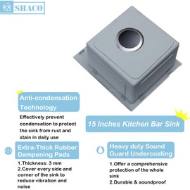 SHACO 15x15 Inch Drop In Bar Sink,15 Inch Stainless Steel Top mount Small Single Bowl Kitchen Bar Sink,16 Gauge Brushed Nickel Small Kitchen Prep Sink with Strainer Drain