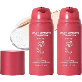 Base de Maquillaje que Cambia de Color, Bases de Maquillaje Líquidas Coreanas que Se adaptan al Tono de la Piel, Hidratantes, con Cobertura de Acabado Natural para Todos los Tonos de Piel (2PCS)