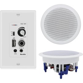 Herdio 5.25" 300W 2 Way Flush Mount Ceiling Speakers+In Wall Bluetooth Amplifier