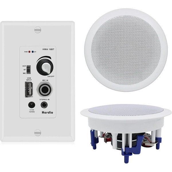 Herdio 5.25" 300W 2 Way Flush Mount Ceiling Speakers+In Wall