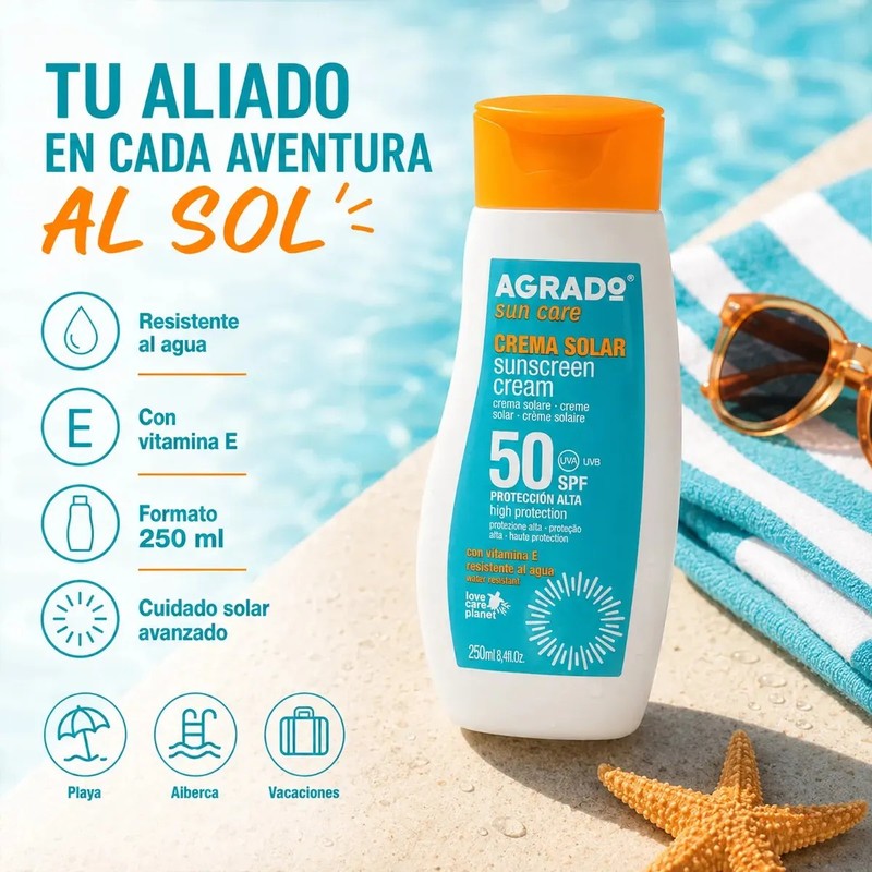Bloqueador Solar Crema Fps50 Vitamina E Agrado 250ml