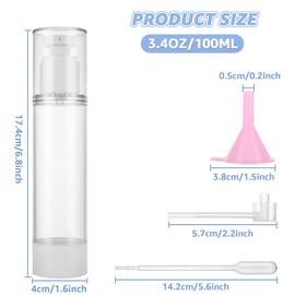 MUXHEL 12 Pcs 3.4OZ(100ML) Airless Pump Bottles with Filling Accessories, Refillable Airless Cosmetic Cream Pump Bottle, Travel Size Bottles for Cream, Lotion, Foundation and Shampoo