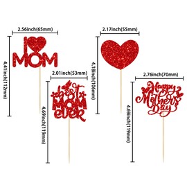 24 piezas de decoración para magdalenas para el día de la madre, purpurina roja para la mejor mamá jamás, decoraciones para tartas de corazón, amor y mamá, para feliz día de la madre, cumpleaños, fiesta, decoración de pasteles