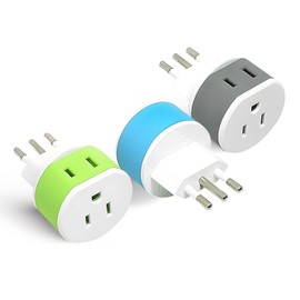 Orei Italy, Uruguay Type L Power Plug Adapter 3 Pack - 2 Usa Inputs, safe for cell phones, laptops, camera chargers, Cpap, and more US-12A