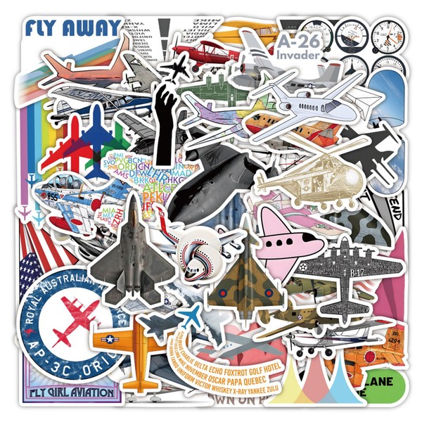 50pcs Airplane Stickers for Kids Scrapbook, Cute Aircraft Stickers Decals for Water Bottles, Transportation Stickers for Skateboard Helmet Luggage Bumper Laptop Bike Notebook