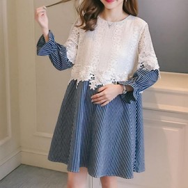 Women's Lace Mini Maternity Dress (Plus Size) Round Neck Dress/M (fits KOR 44-55)