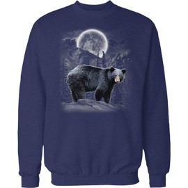Hoodteez Black Bear, Moon, Mountains Crew Neck Sweatshirt, XL Navy