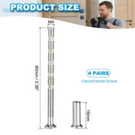 PATIKIL Cabinet Handle Screws M4x60, 4Pcs Break Away Screws Drawer Pull Screw Phillips Drive Flat Countersunk Head Bolts with Sleeve for Door Handle Lever