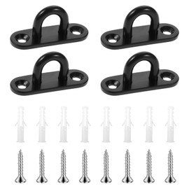 SHYSBV 4 Pcs Heavy Duty Pad Eye Plate, M6 304 Stainless Steel Pad Eye Plate, Metal Oblong Eye Plate Pads, Suspension U Hooks, with 8 Screws and 8 Plastic Plugs, for Hanging Flower Pot, Pendant Light