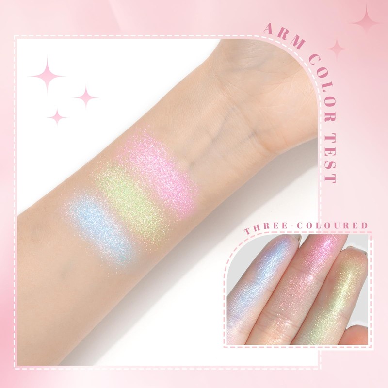 HOSAILY Chameleon Face Highlighter Palette, Multichrome Glitter Shimmer Rainbow Eyeshadow