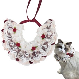 Hjvvr Lace Rose Cat Bib,1pc Dark Red Pet Bib,Adjustable Kitty Bib Decoration