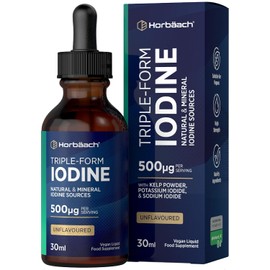 Iodine Liquid 500mcg | Natural Triple Form Iodine from Kelp Extract, Potassium Iodide & Sodium Iodide | 30ml Vegan Liquid - Unflavoured | by Horbaach