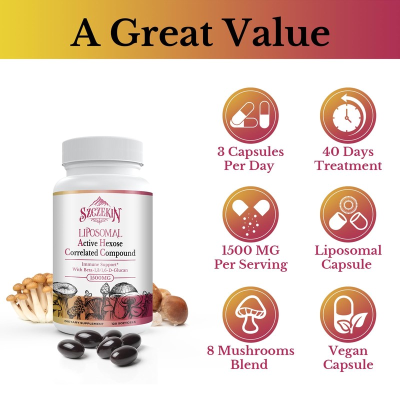 SZCZEKIN 1500mg Liposomal Active Hexose Correlated Supplement,480 Soft Gels Beta-Glucans