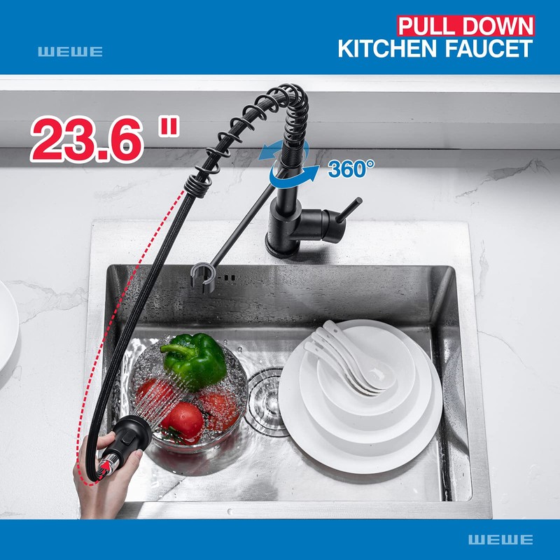 WEWE Faucet for Kitchen Sink, Kitchen Faucets Black Stainless Steel