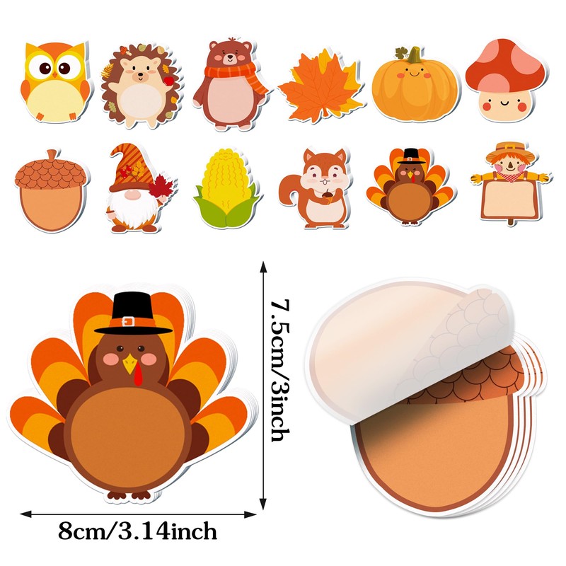 240Pcs Fall Sticky Notes Thanksgiving Sticky Notes, Turkey Pumpkin Squirrel