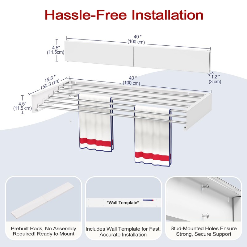 SOLVESTIS Wall Mounted Drying Rack 40", Foldable Laundry Drying Rack