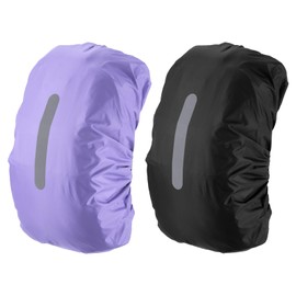 PATIKIL 65-75L Waterproof Backpack Rain Cover, 2 Pcs Non-Slip Backpack Cover with Vertical Reflective Strap Stay Dry for Hiking, Camping, Hunting, XL, Black/Purple