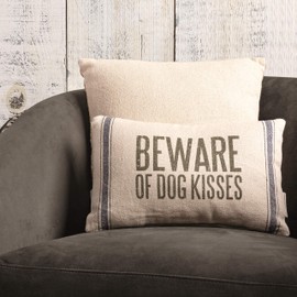 Primitives By Kathy Vintage Flour Sack Style Dog Kisses Throw Pillow, 15 x 10-Inch