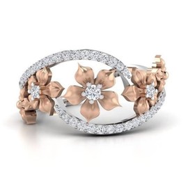 ASFKIPMF 3D Floral Ring 925 Silver Floral Ring Two Tone Rose Gold Flower Jewelry CZ Simulated Diamond Ring Rose Gold Ring Rose Flower Ring Love Bands Promise Ring for Women Teen Girl for Women Size Q