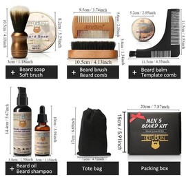 Men's Beard Care Gift Set, 10pcs/set Beard Soap & Beard Oil & Beard Brushes & Beard Comb & Beard Shampoo & Template & Bag & Box, Beard Care Cleaning & Styling Tool Set