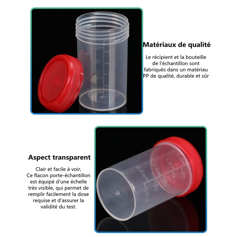 LATRAT 10 x 60ml Plastic Urine Sealed Sampling Cup Container