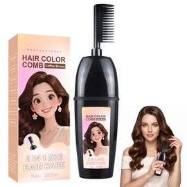 3-in-1 Hair Dye with Comb Applicator for Grey Hair Coverage, Plant Extract Hair Dye Cream Coffee Brown (200 ml), Easy Hair Dye without Mixing for Men and Women