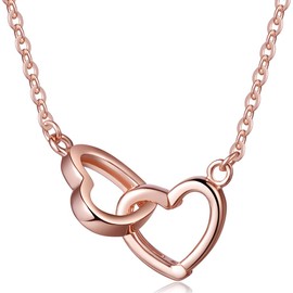 Yumilok Roségold 925 Sterling Silber Ineinander Verschlungene Herzen Anhänger Halskette Kette mit Verstellbarem Anhänger Y-Kette für Damen Mädchen