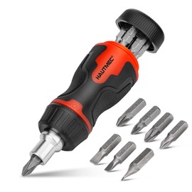 HAUTMEC 8-in-1 Stubby Ratcheting Screwdriver Set, Multi Screwdriver Tool All in One, Ratchet Short Screwdriver Set with Multi Bit Screw Driver for Use in Confined Space, Chrome Vanadium Steel Shaft