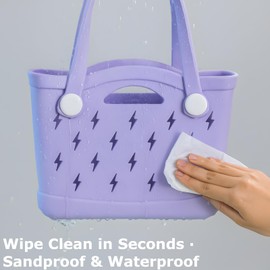 GripEase EVA Material Light Purple Beach Tote Bag Lightweight Durable Waterproof Sandproof Easy to Clean Unique Lightning Hollow Design Ideal for Beach Travel and Outdoor Activities