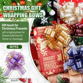 Juexica 30 Pieces Large Pull Bows for Gift Wrapping Ribbon Pull Bows Gift Bows for Holiday Decoration Baskets Gift Present Wrapping Bows(Mixed Colors)