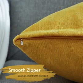 Topfinel Mustard Yellow Cushion Covers 30cm x 30cm Chenille Pillow Cover Soft Square Plain Decorative 12x12 Inches Throw Pillowcases for Sofa Bed Bedroom livingroom with Invisible Zipper Set of 2