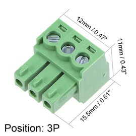 sourcing map Pack of 5 Pitch 3P Flat Angle Needle Clamp Rail Connector Green AC300V 8A 3.81mm de