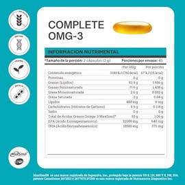 MATTER SMART NUTRIENTS - Complete OMG-3 Suplemento Alimenticio, Omega-3 de alta absorcin con MaxSimill, Aceite de Pescado Concentrado, Sin Sabor -... 
