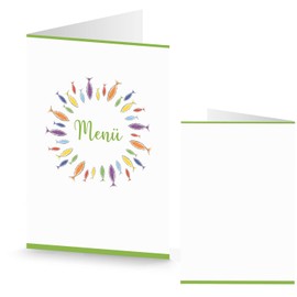 Logbuch-Verlag 10 Menu Cards for Labelling and Printing – Colourful Fish – Menu Table Decoration for Christening and Communion DIN A5